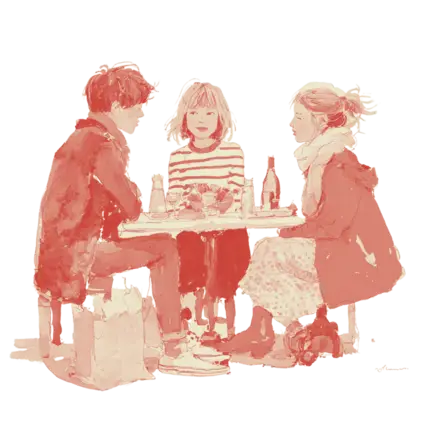 watercolour illustration of teens having lunch