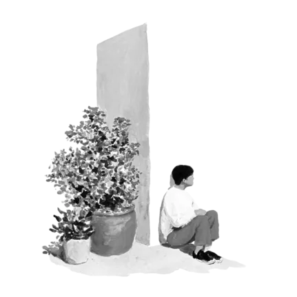 Illustration of sad child sat beside a wall
