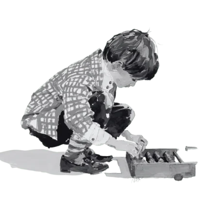 Illustration of child with algebra set