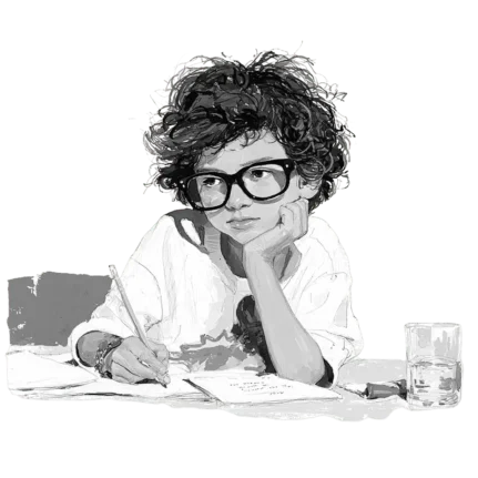 Young boy with glasses studying