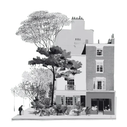 Rows of houses and a nursery on a London street