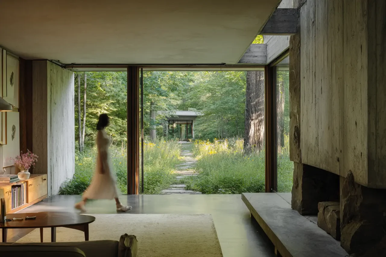 Living room in a modernist concrete home