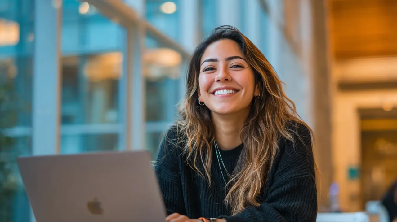 Student on Mac in a modern public library