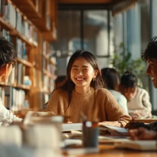 Western and Asian students studying