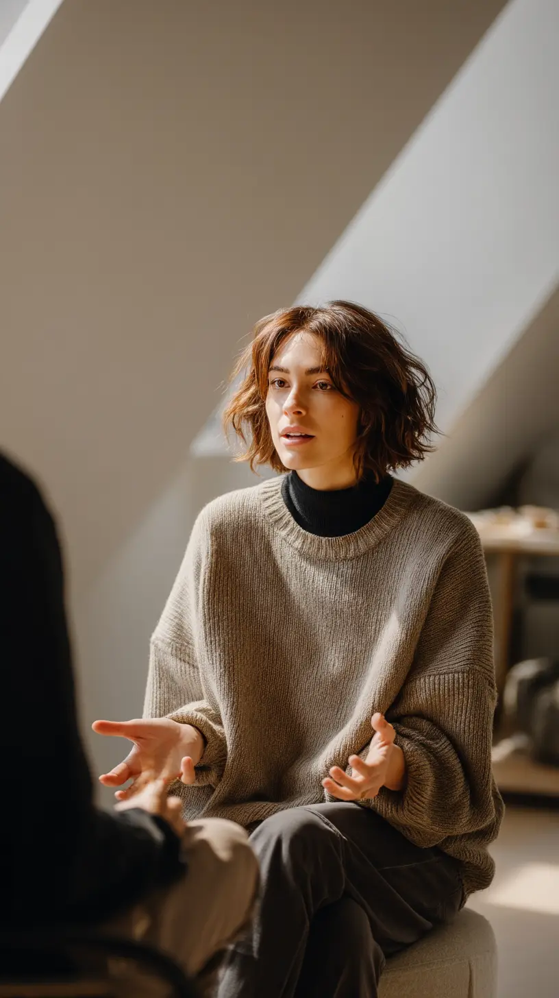 Female therapist and educator being animated with a student