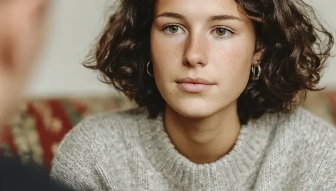 Shoulder shot behind a tutor teaching a brunette teenage student