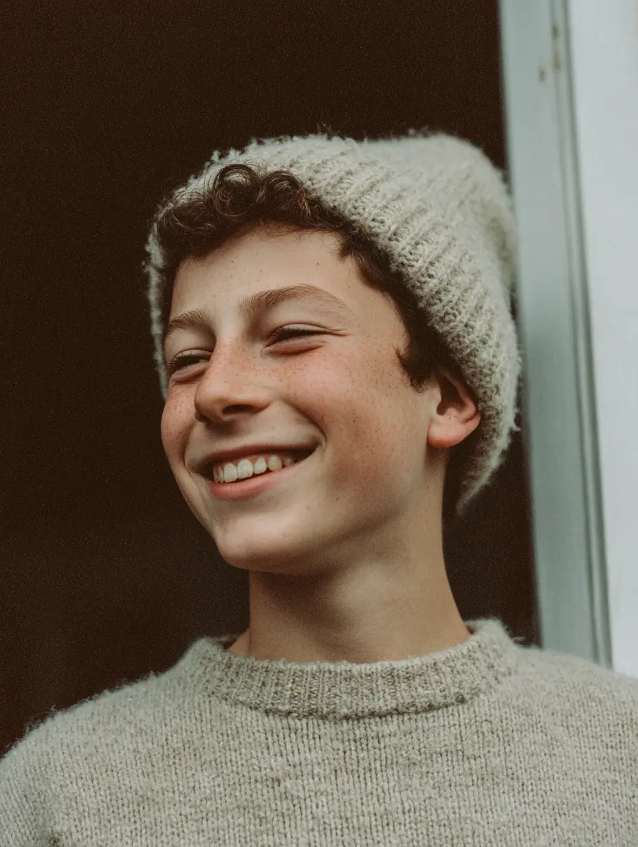 Happy younger teenager boy with beanie