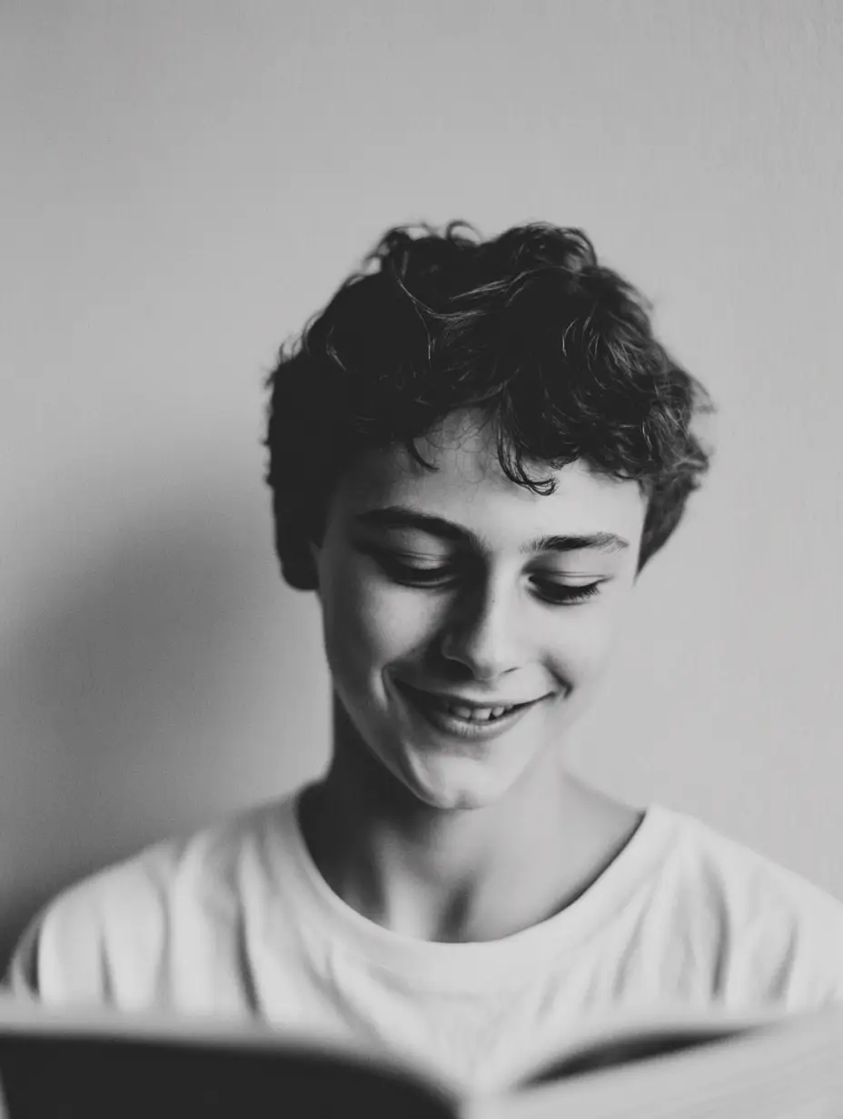 Happy 15 year old reading a book