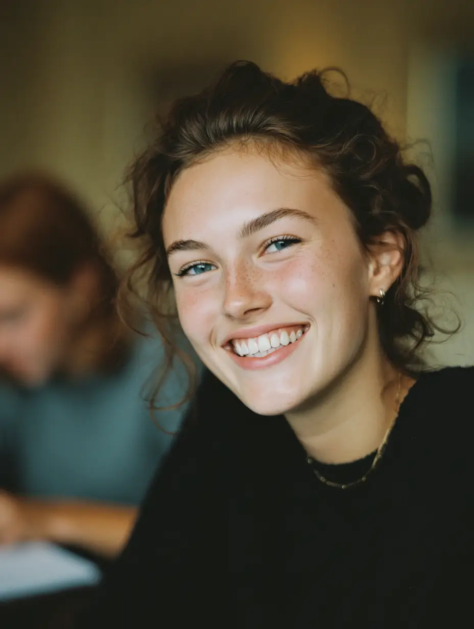 Happy teenager studying and smiling
