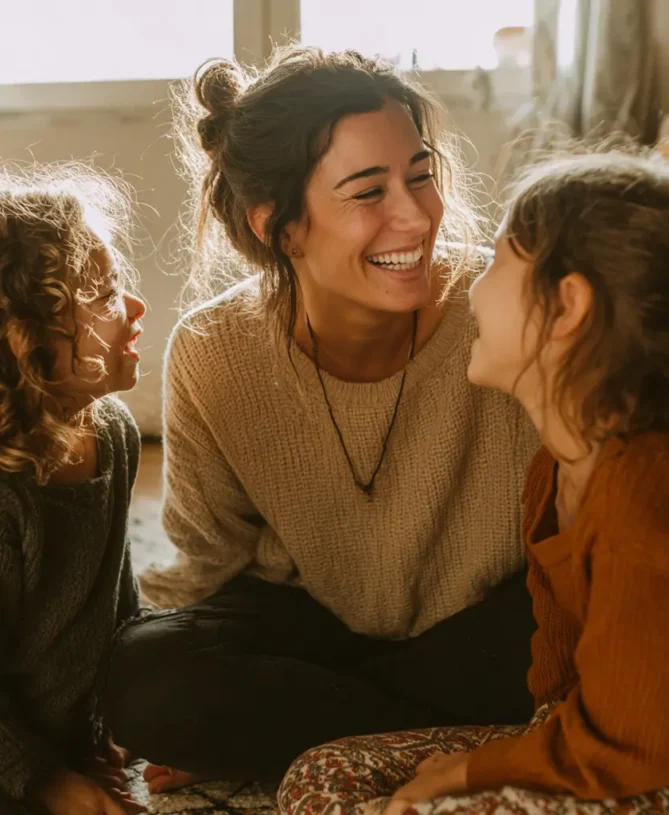 Female tutor and two young children
