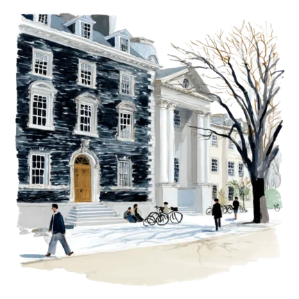 Illustration of front of university portico