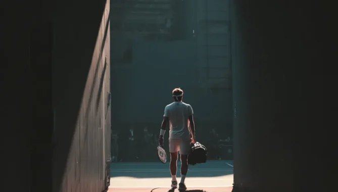 Tennis player entering arena