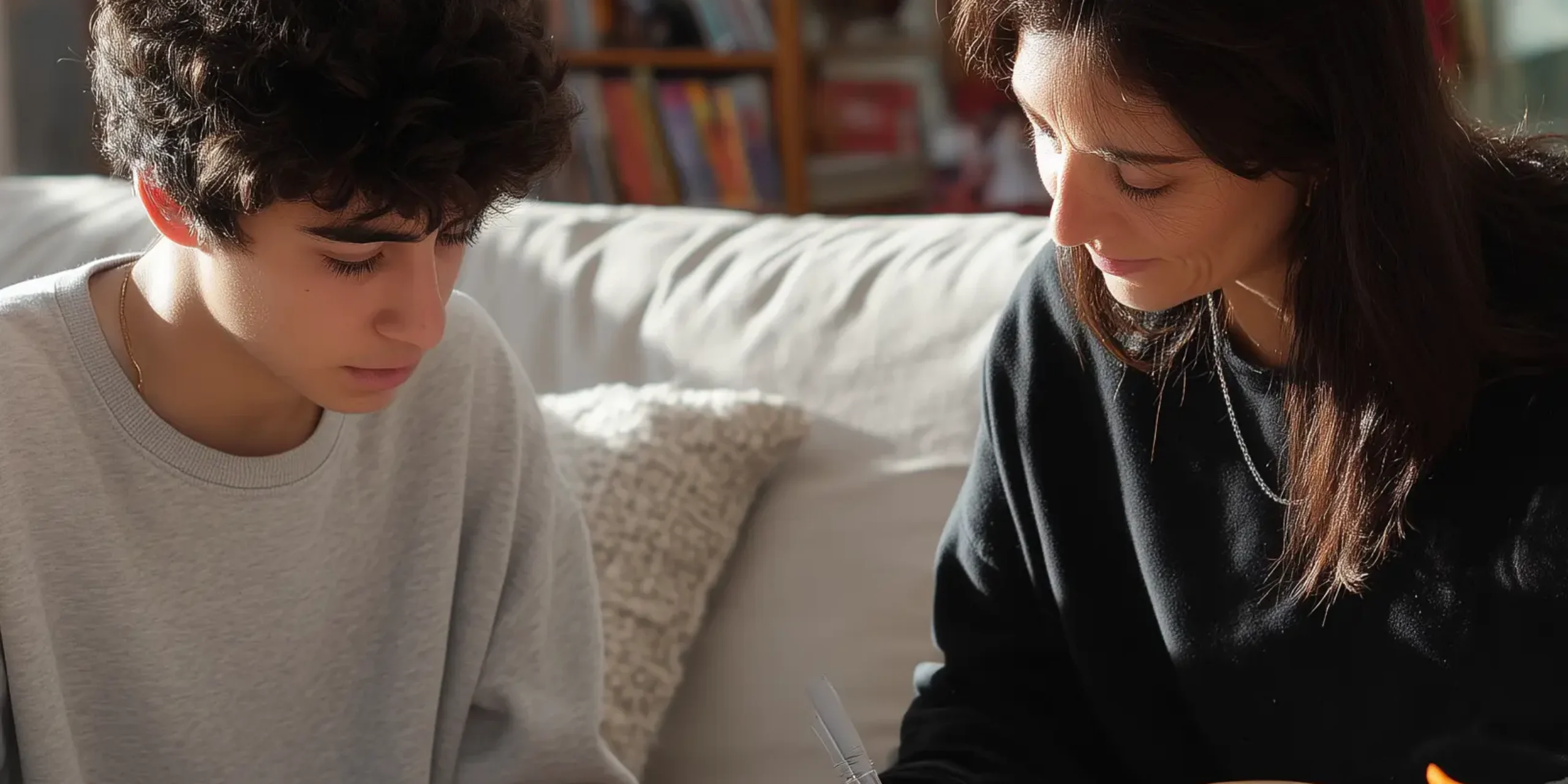 a mother tutoring a child