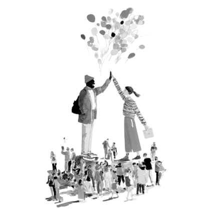 Illustration of a tutor and student high fiving