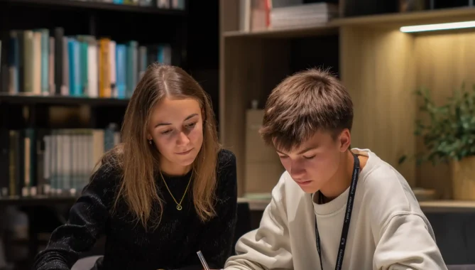 Private tutor and student face to face tutoring session at home
