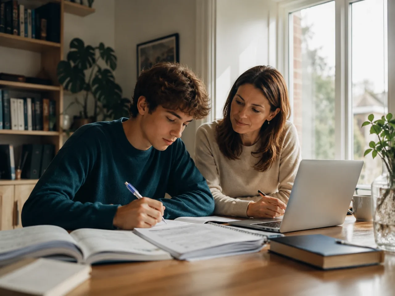 A-Level student studying at home with a tutor during a focused homeschooling tuition session.
