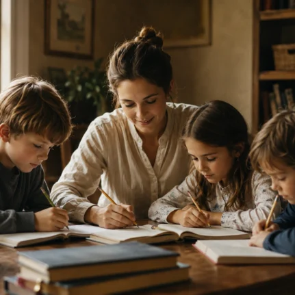 Primary tutor supporting KS1 and KS2 children during a warm home study session.