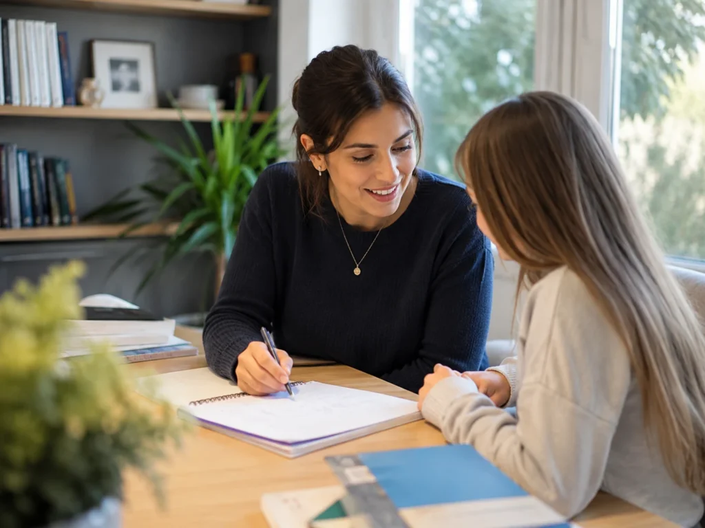 Tutor guiding 11 Plus preparation with a student during a focused one-to-one study session.