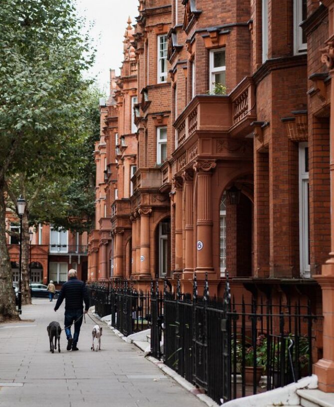 Red brick mansions blocks in Kensington and Chelsea