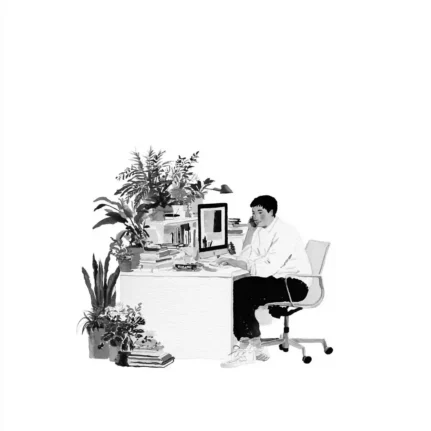 illustration of education consultant at desk on call