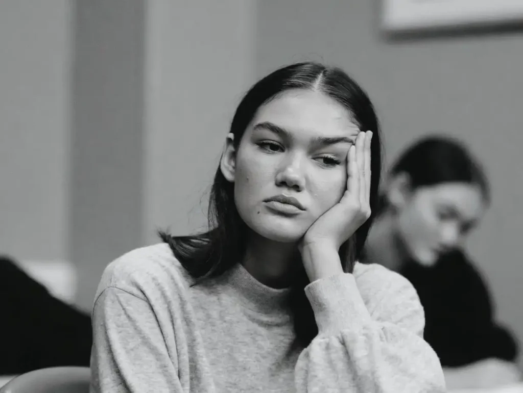 Miserable teenage girl at school