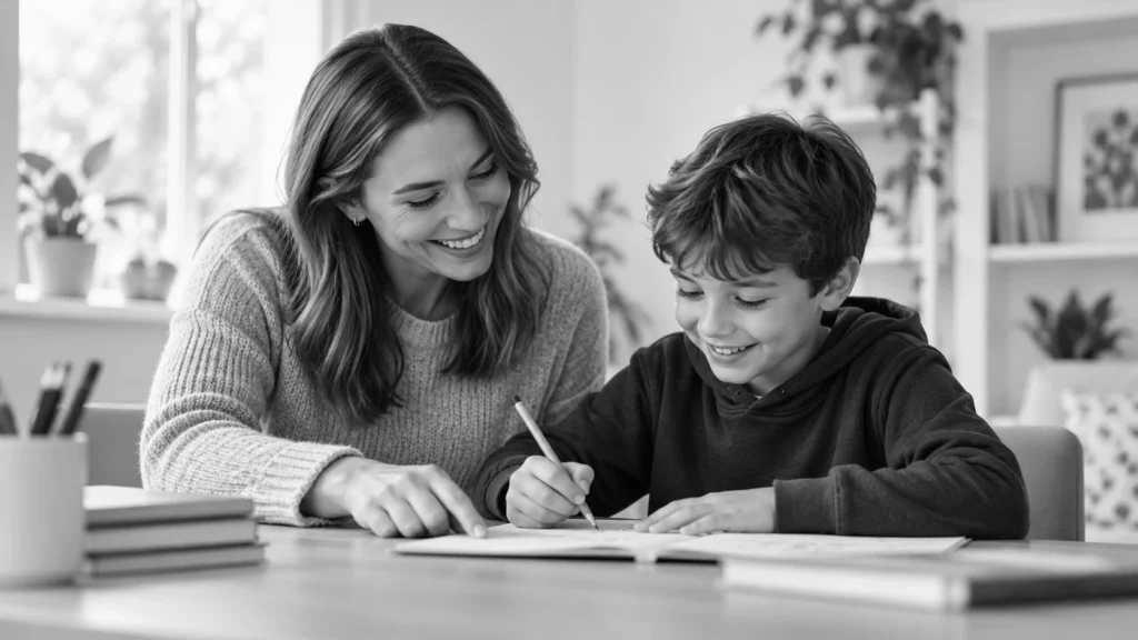 SEN tutors in London providing one-to-one support to a smiling child during a learning activity.