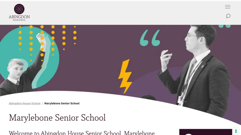 Abingdon House School Marylebone Senior School homepage showing a teacher and pupil in class, one of the SEN schools in London