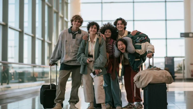 Gap year students at airport