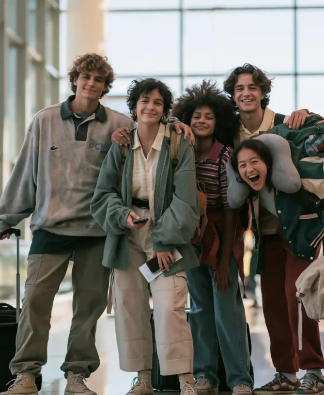 Gap year students at airport