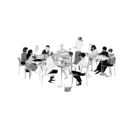 Illustration of students in classroom with tutor