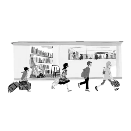 Illustration of students leaving a classroom