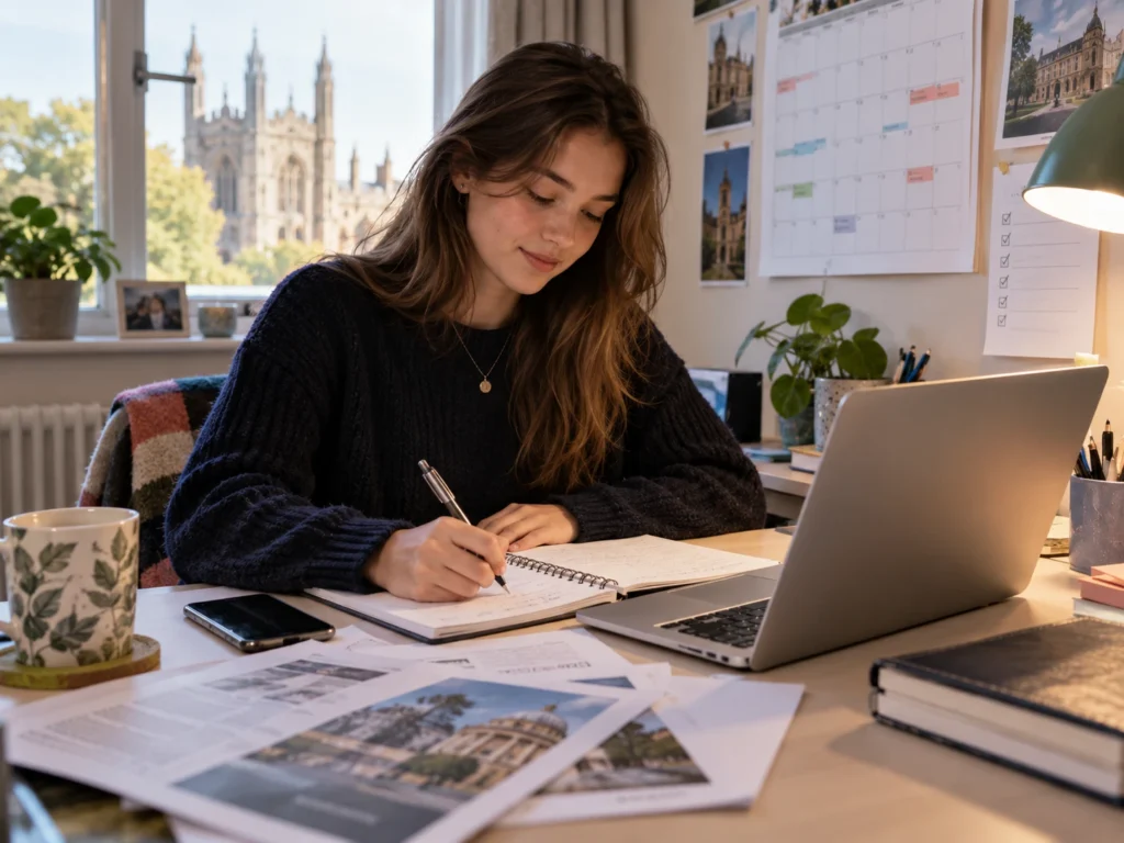 Student planning university applications at a desk, illustrating key UCAS deadlines for undergraduate entry.