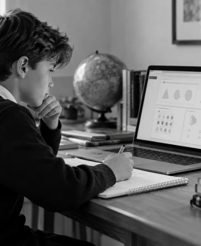 Student completing an online assessment as part of ISEB Pre-Test tuition preparation.